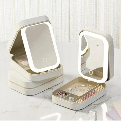Small Travel LED Makeup Mirror Case with Adjustable Brightness