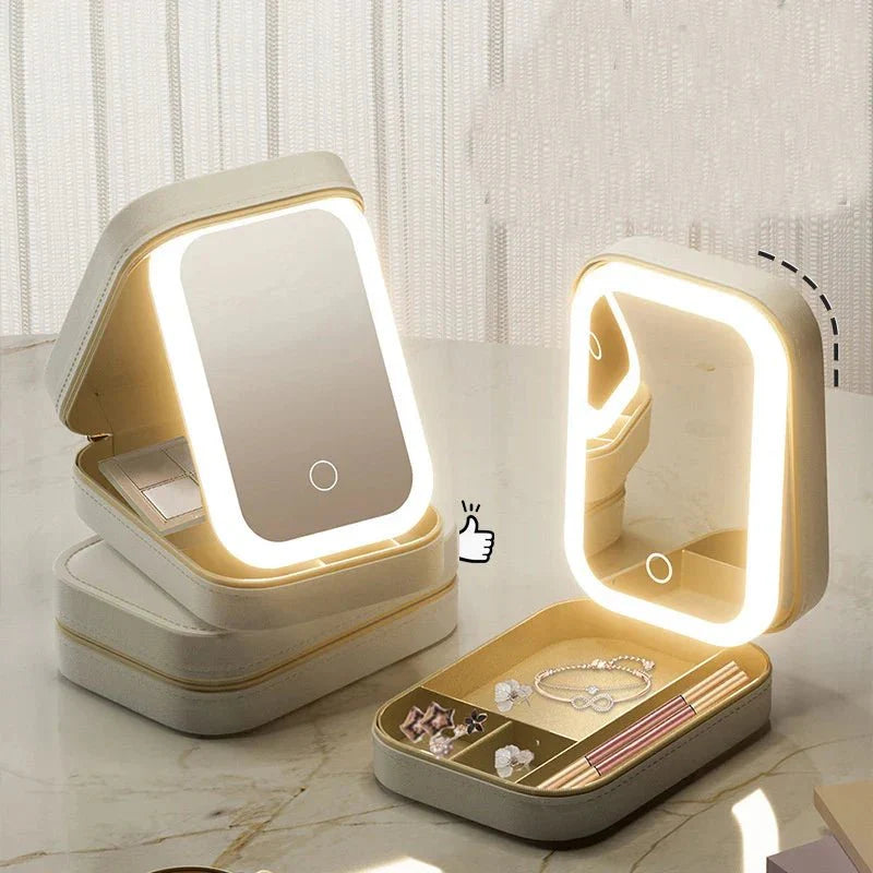 Small Travel LED Makeup Mirror Case with Adjustable Brightness