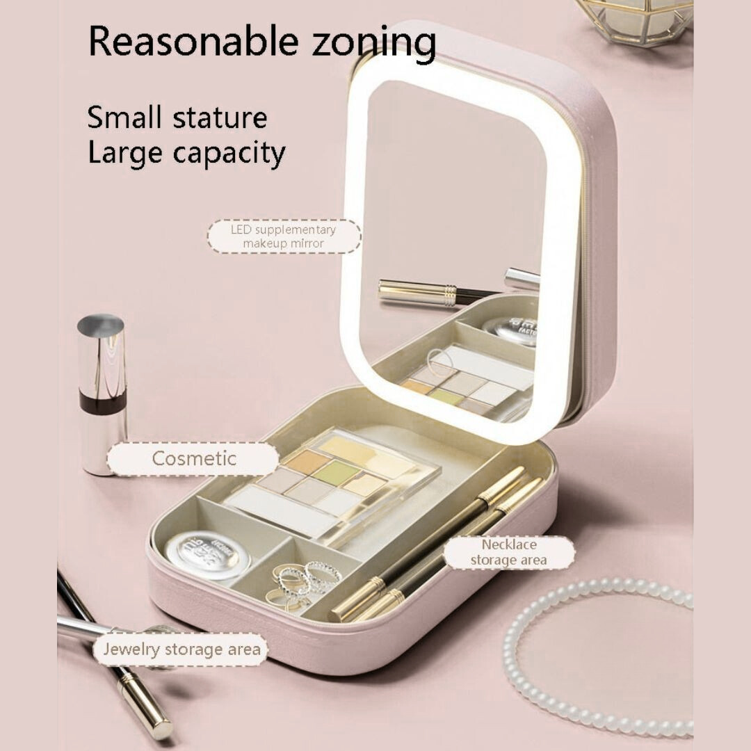 Small Travel LED Makeup Mirror Case with Adjustable Brightness